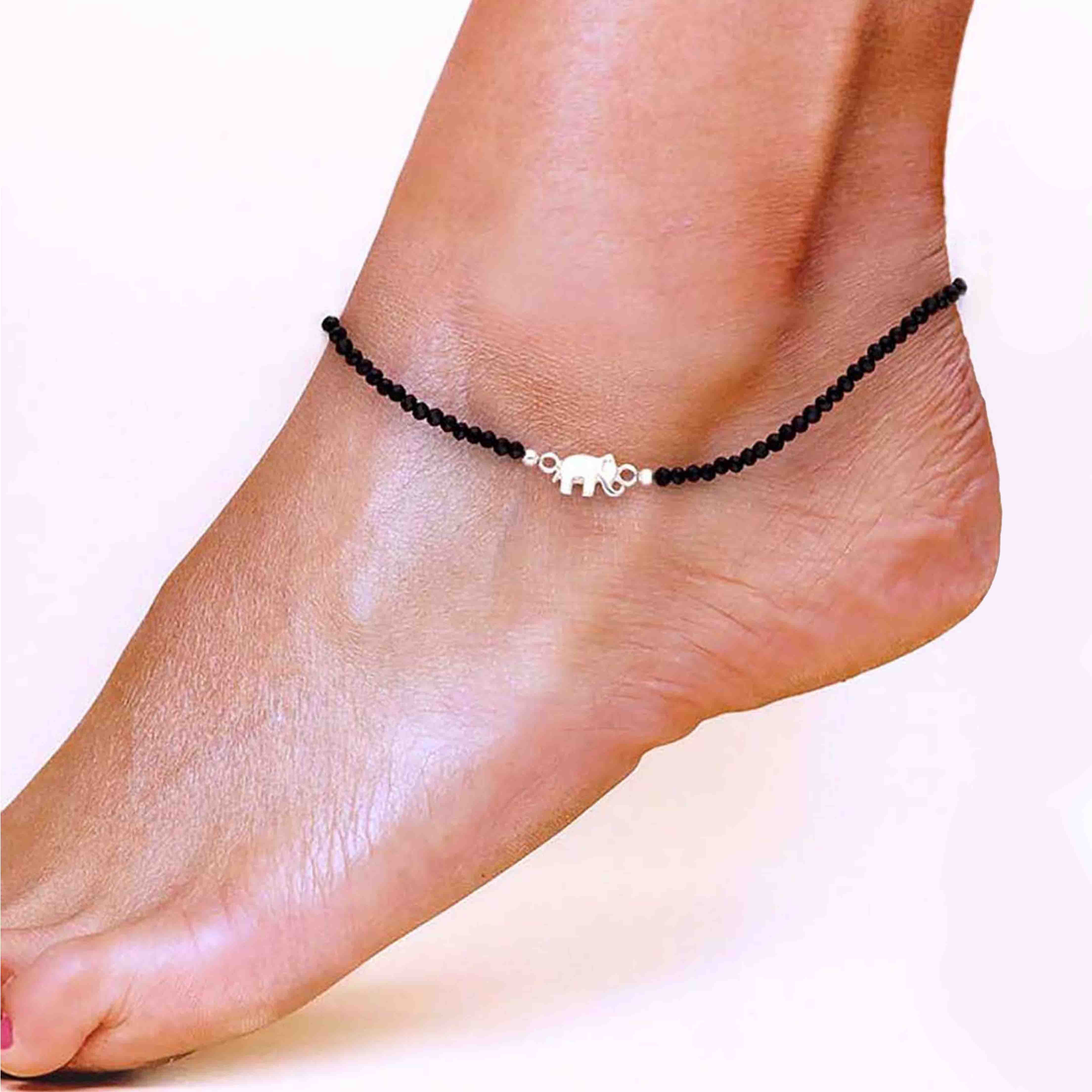 Sterling Silver Black Beads Elephant Anklet - Image 2