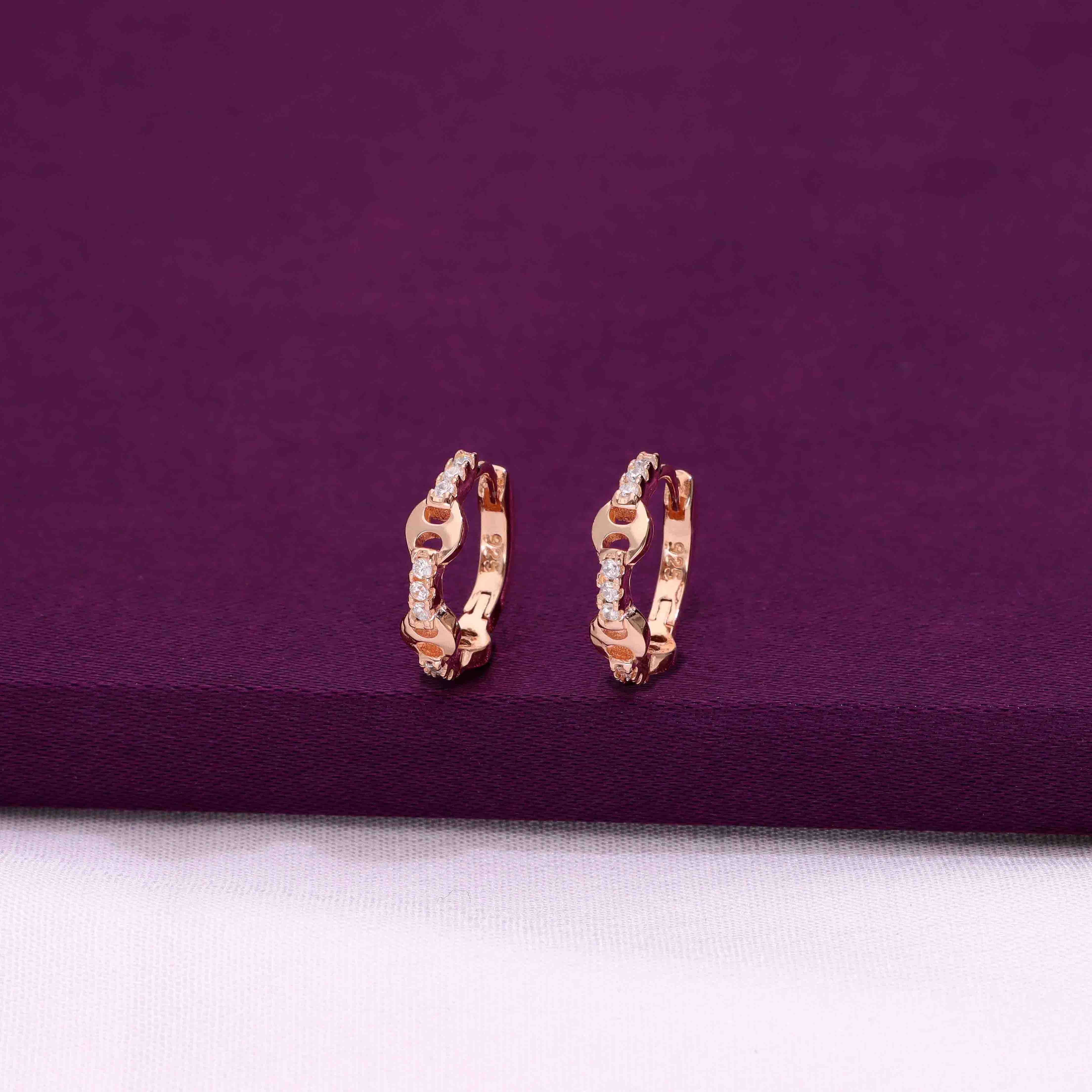 Sterling Link Zircon Studded Hoop Earrings - Image 6