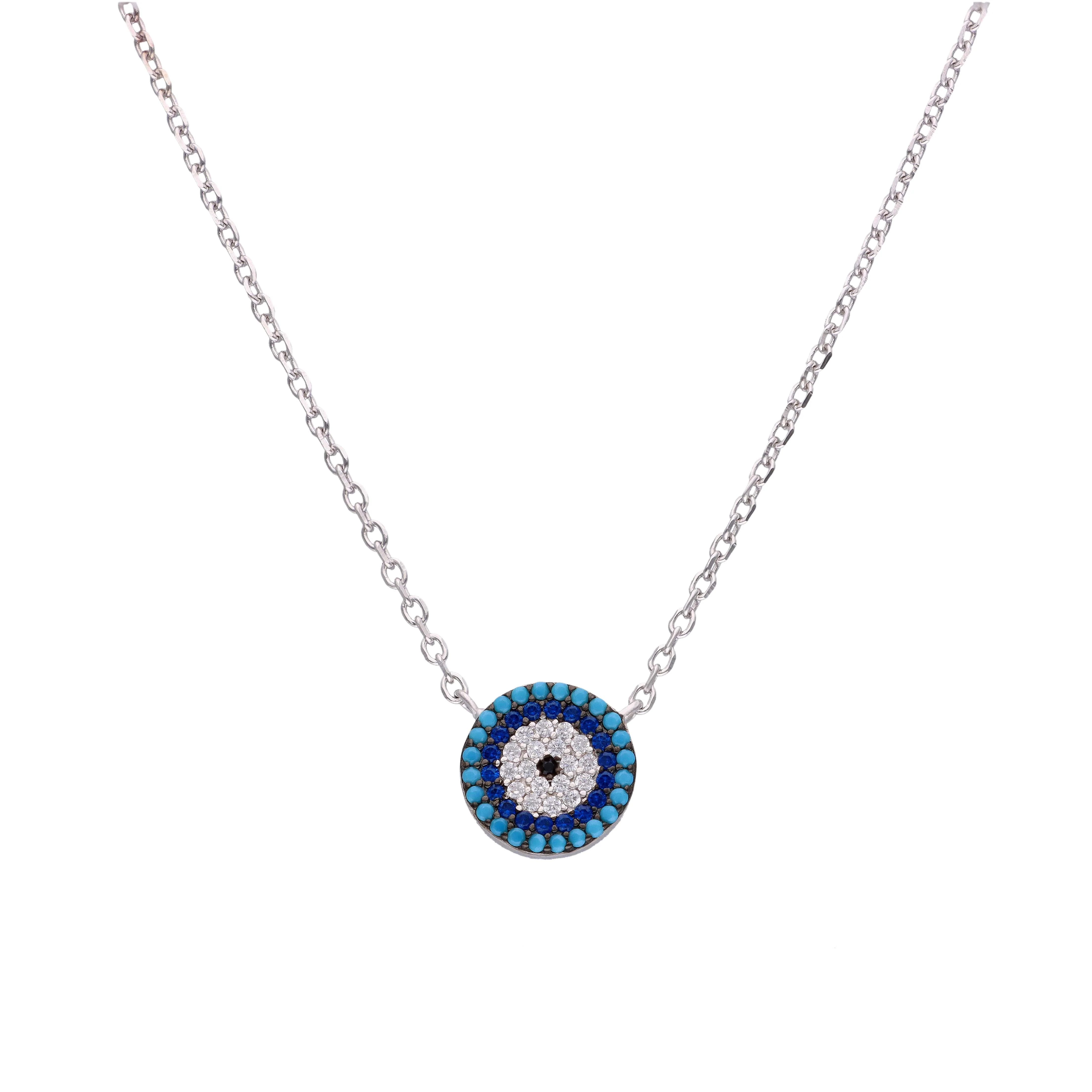 Simply Circular Evil Eye Silver Chain Necklace - Image 2