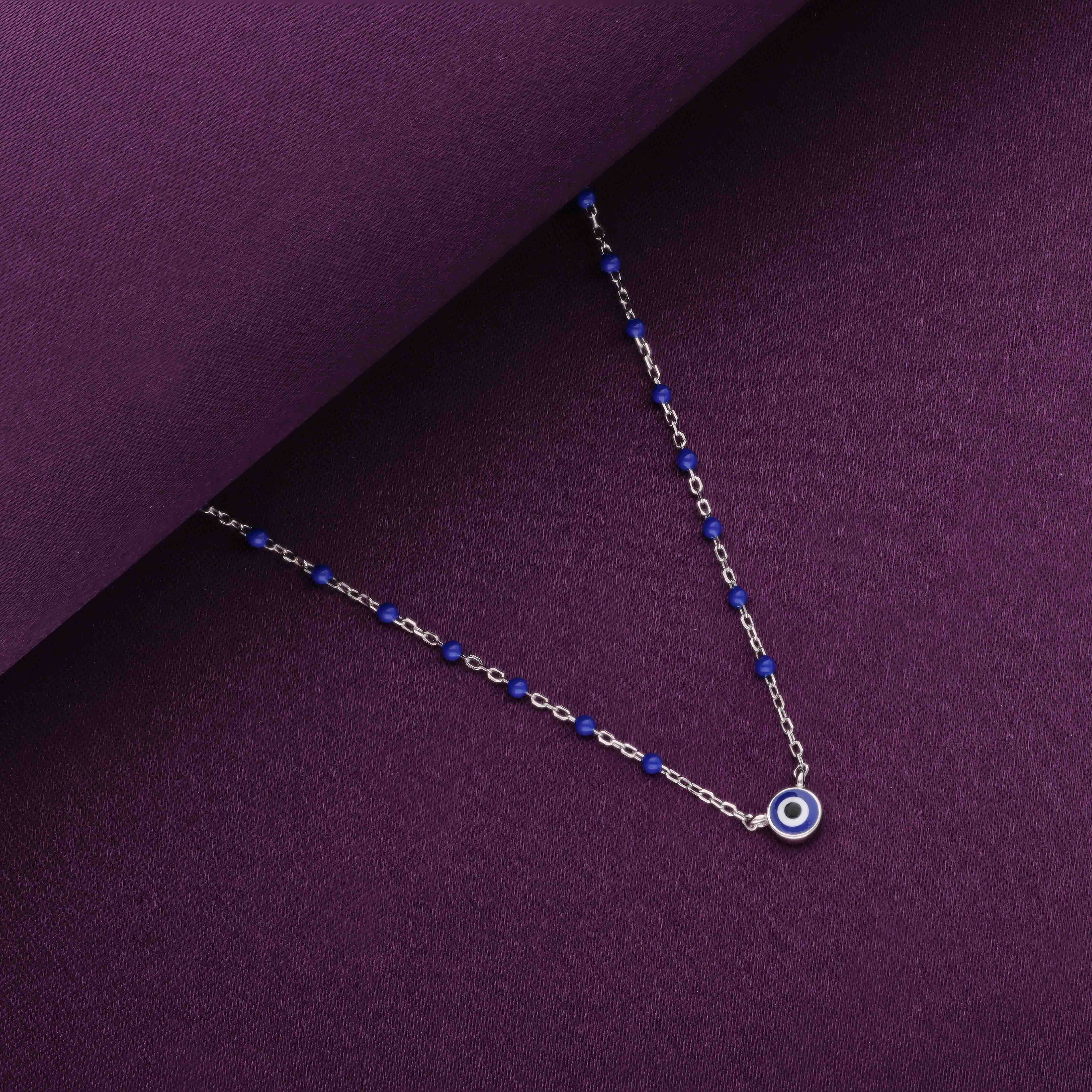Single Evil Eye Blue Beads Silver Chain Necklace