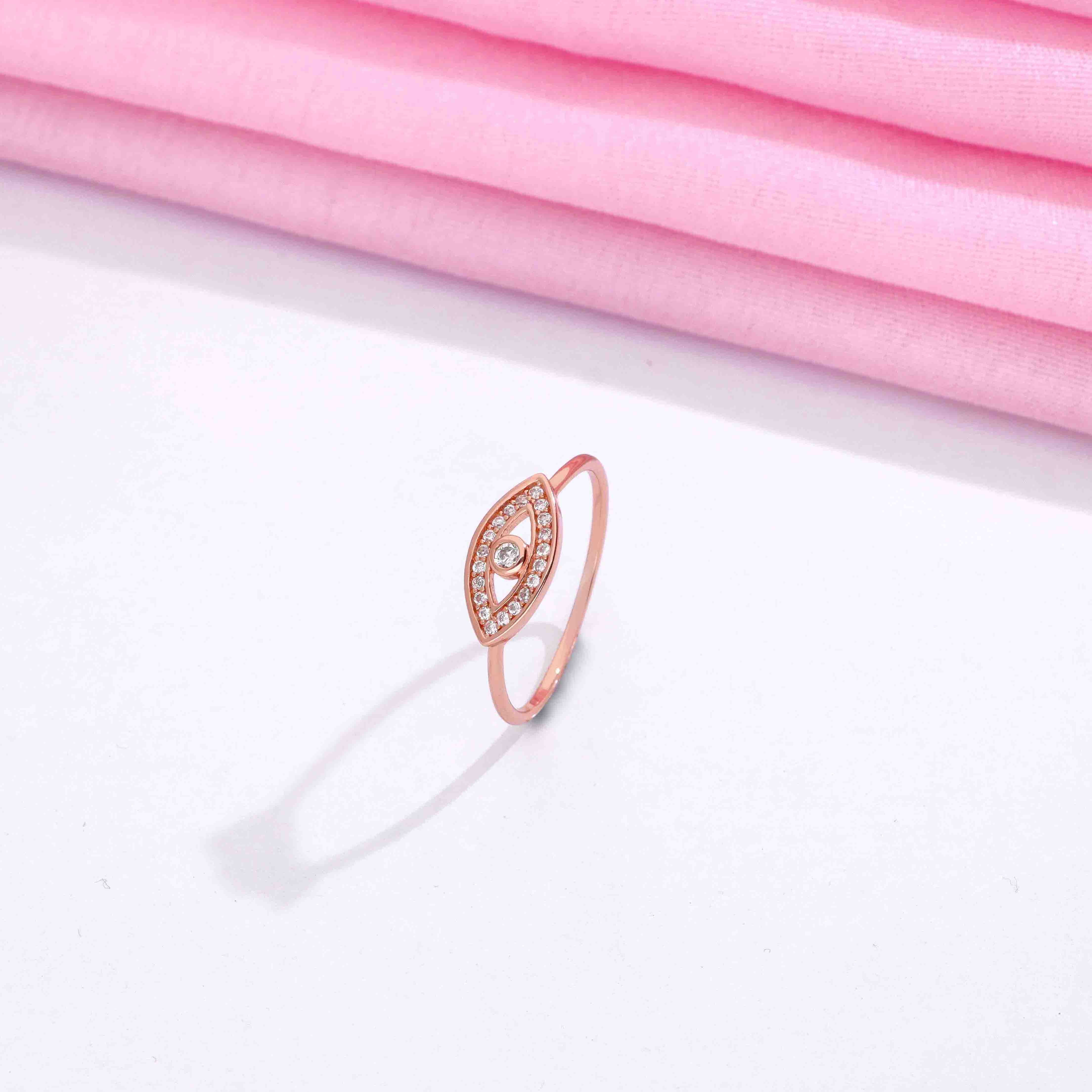 Single Evil Eye Diamond Studded Silver Ring - Image 2
