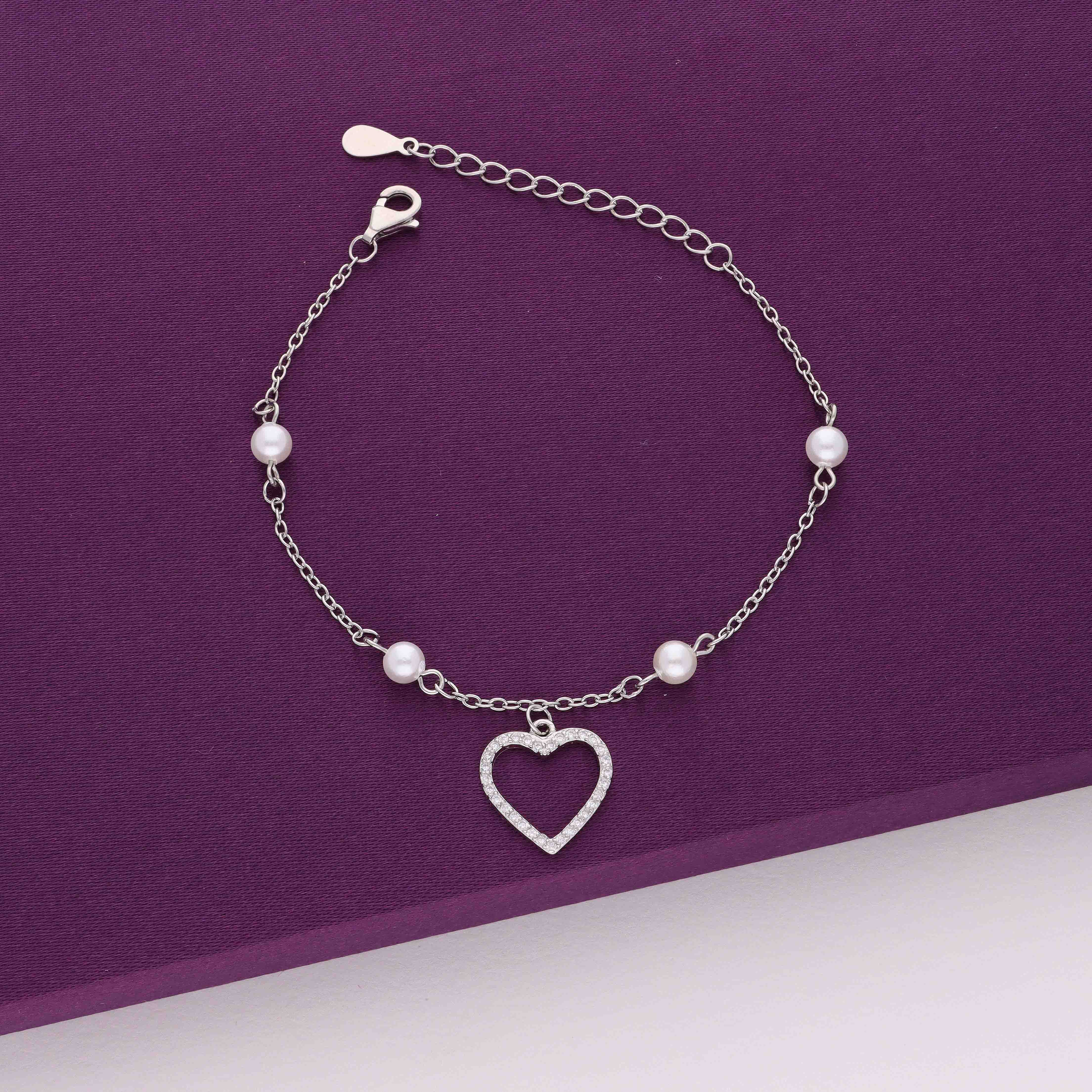 Pearls With a Heart Silver Charm Bracelet