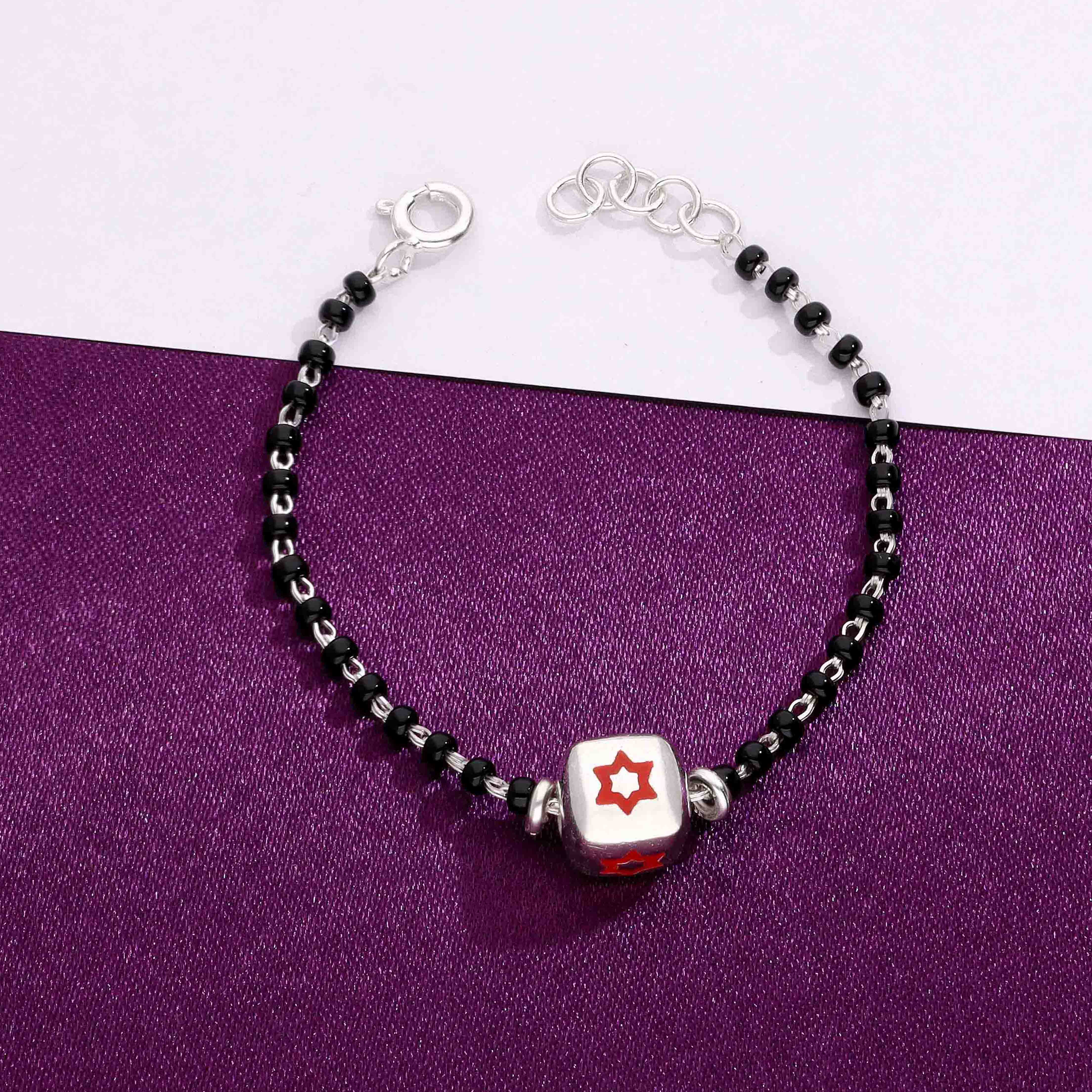 Sterling Divine Star Black Beaded Silver Children Bracelet - Image 2
