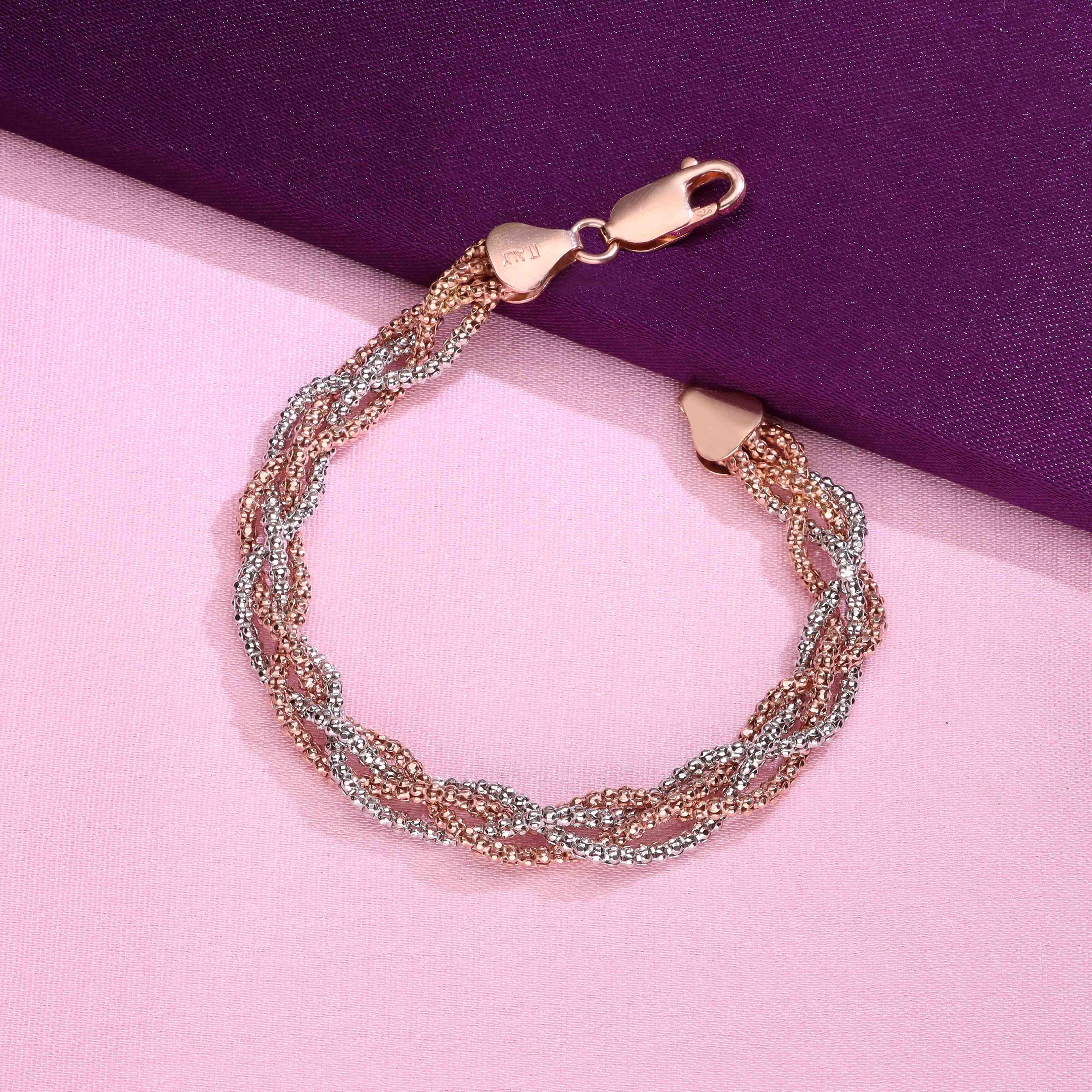 Knotted Shimmers Casual Rosegold And Silver Bracelet