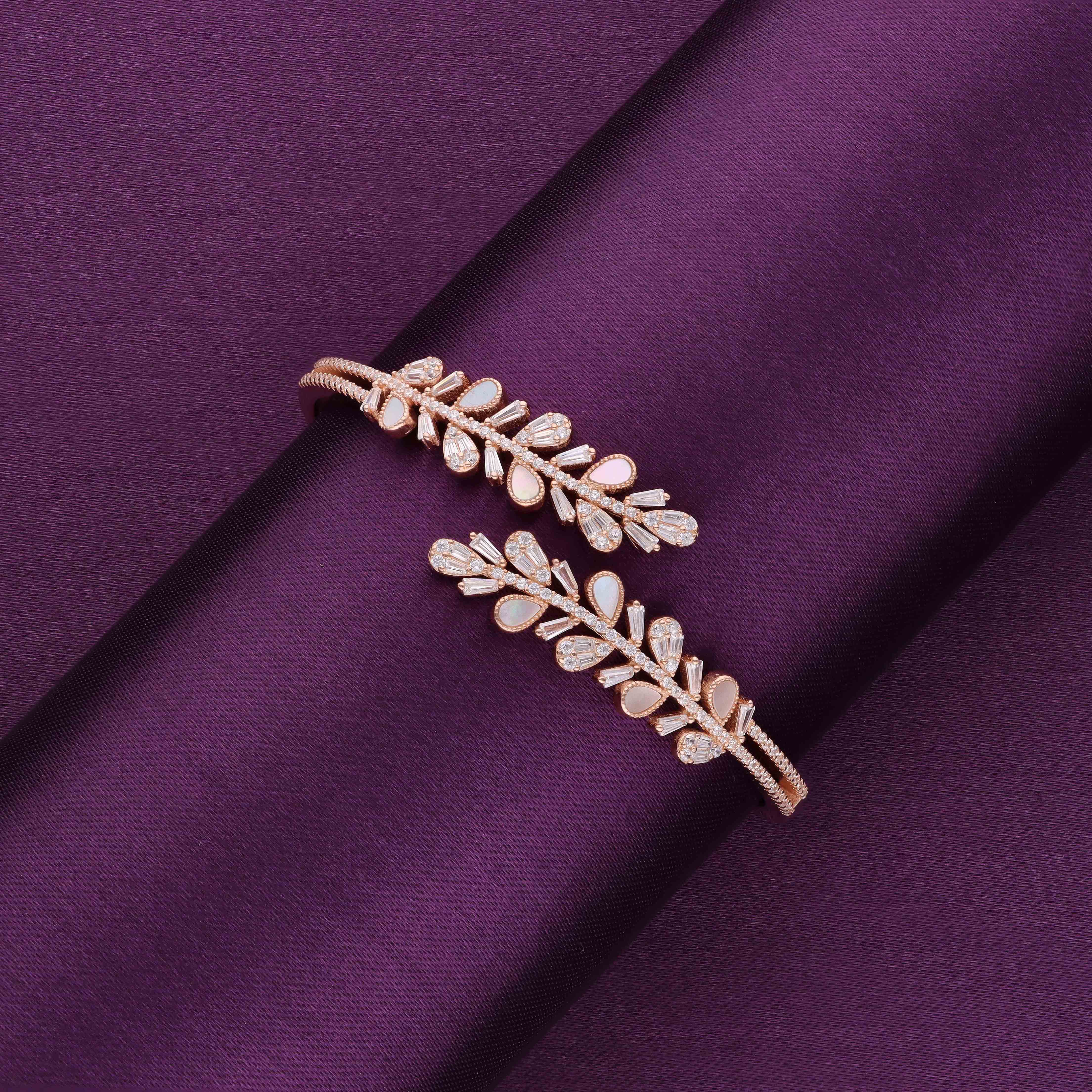 Lacy Leaves Rose Gold Bangle Bracelet - Image 2