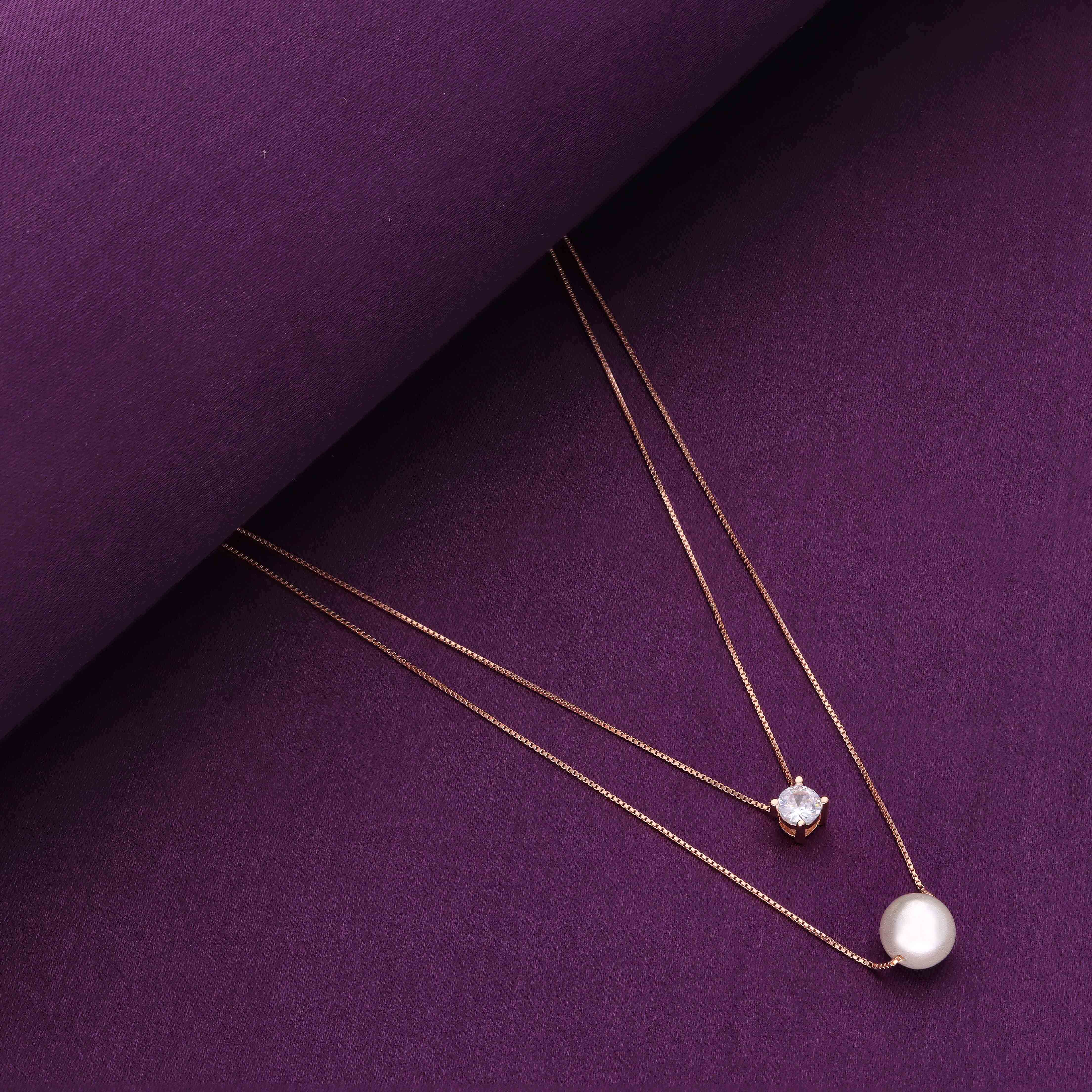 Dual Delight Pearl Silver Chain Necklace - Image 2