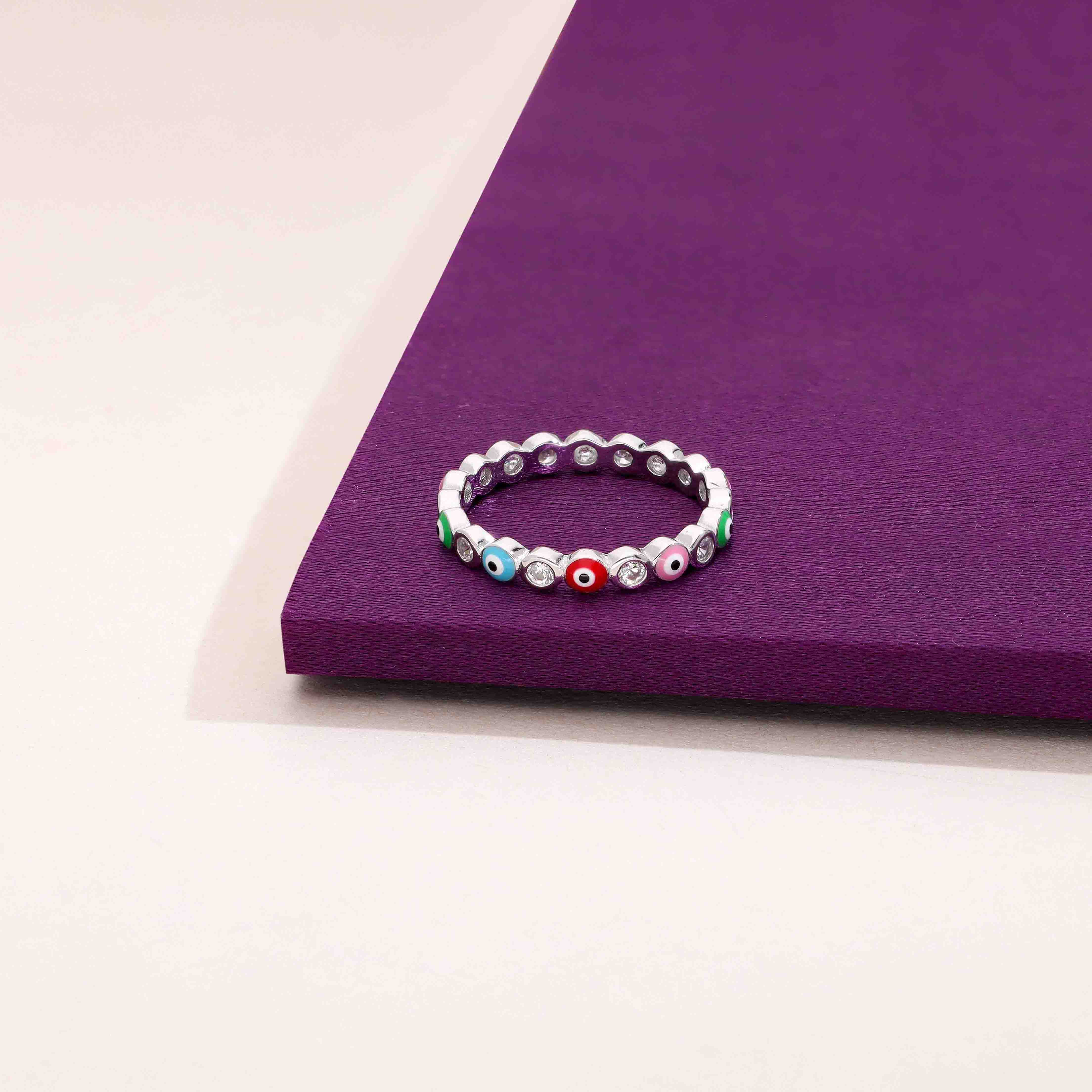 Shining Rainbow Evil Eye Minimal Ring - Image 7