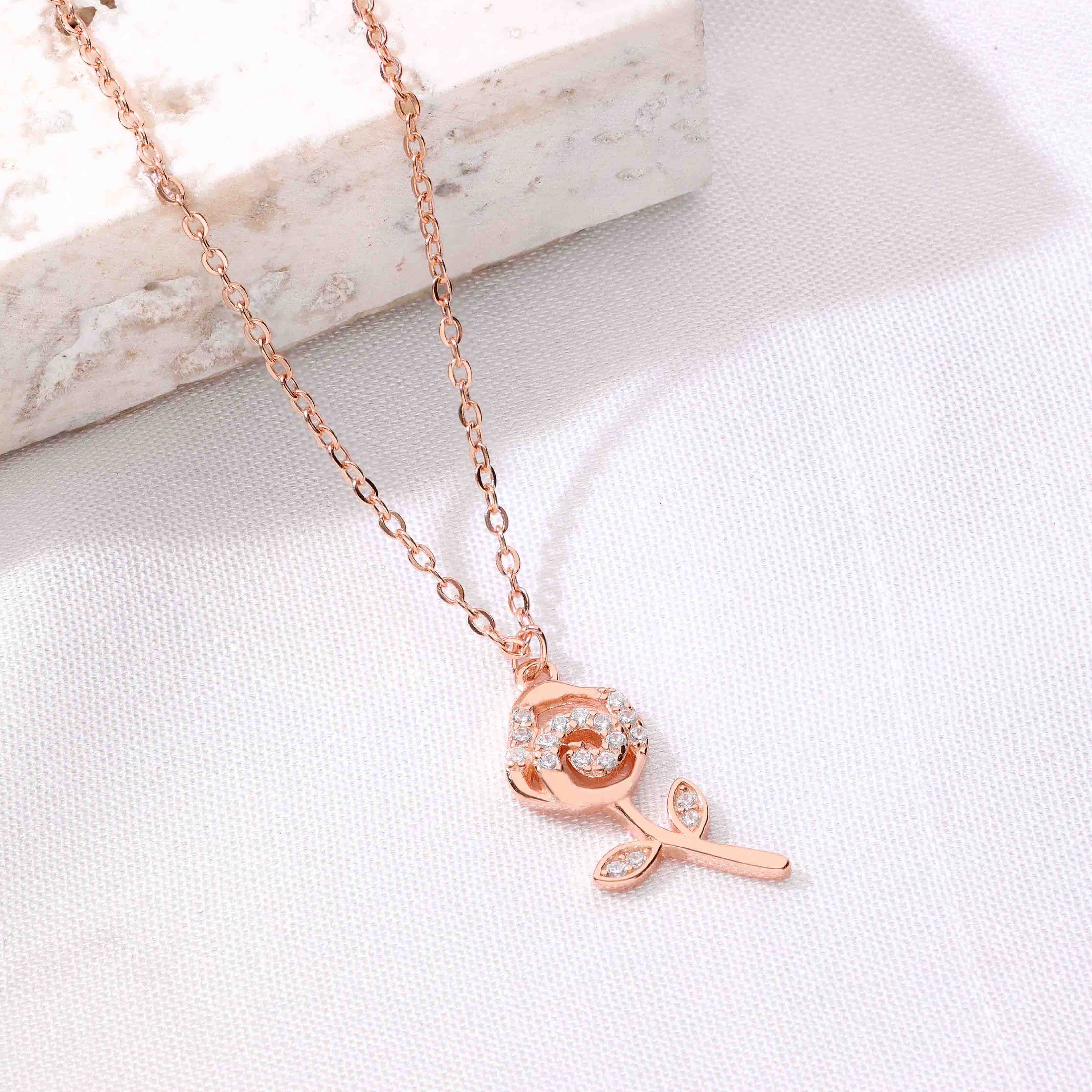 A Rosy Radiance of Love Casual Silver Chain Necklace - Image 9