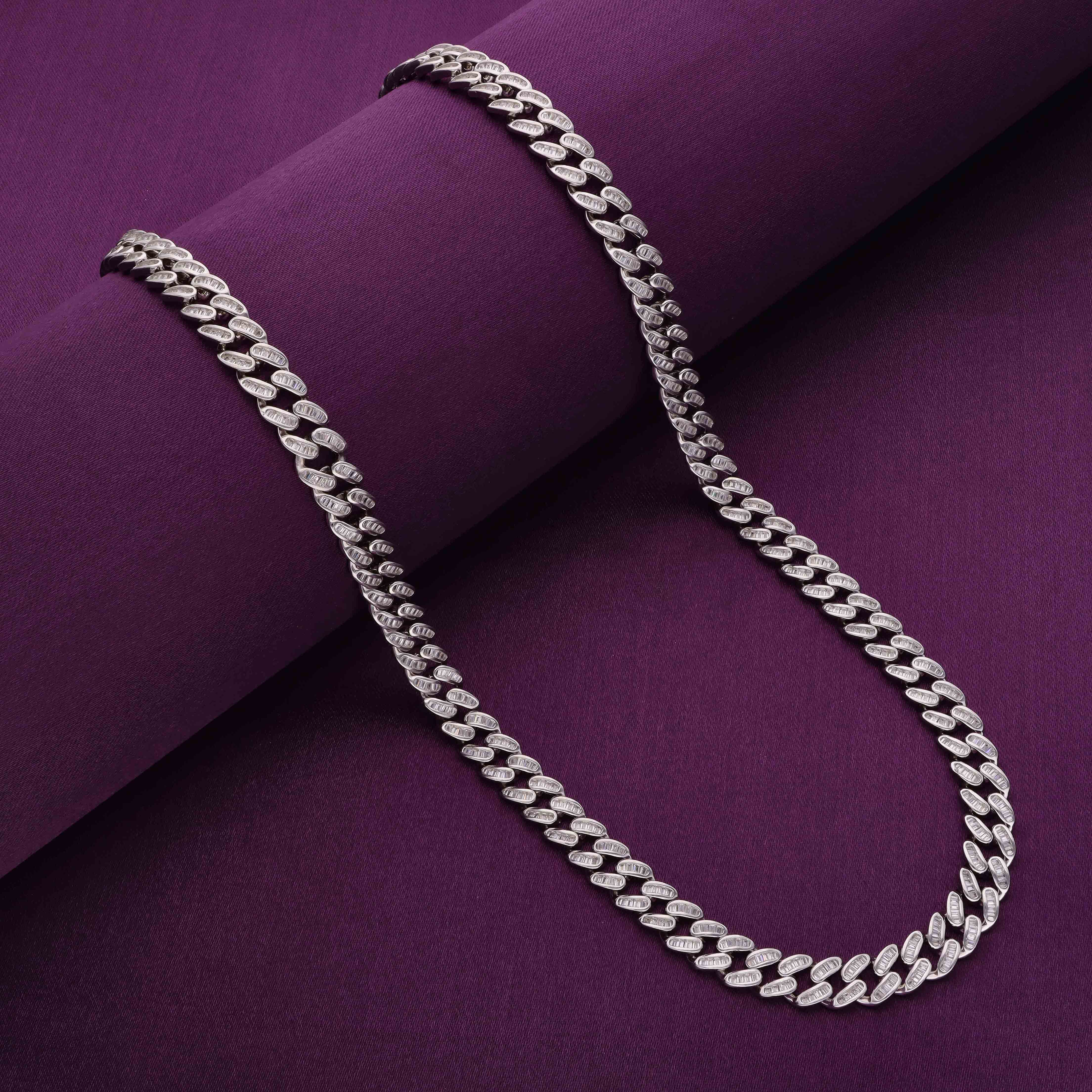 Men’s Stylish Zircon Cuban Link Silver Chain