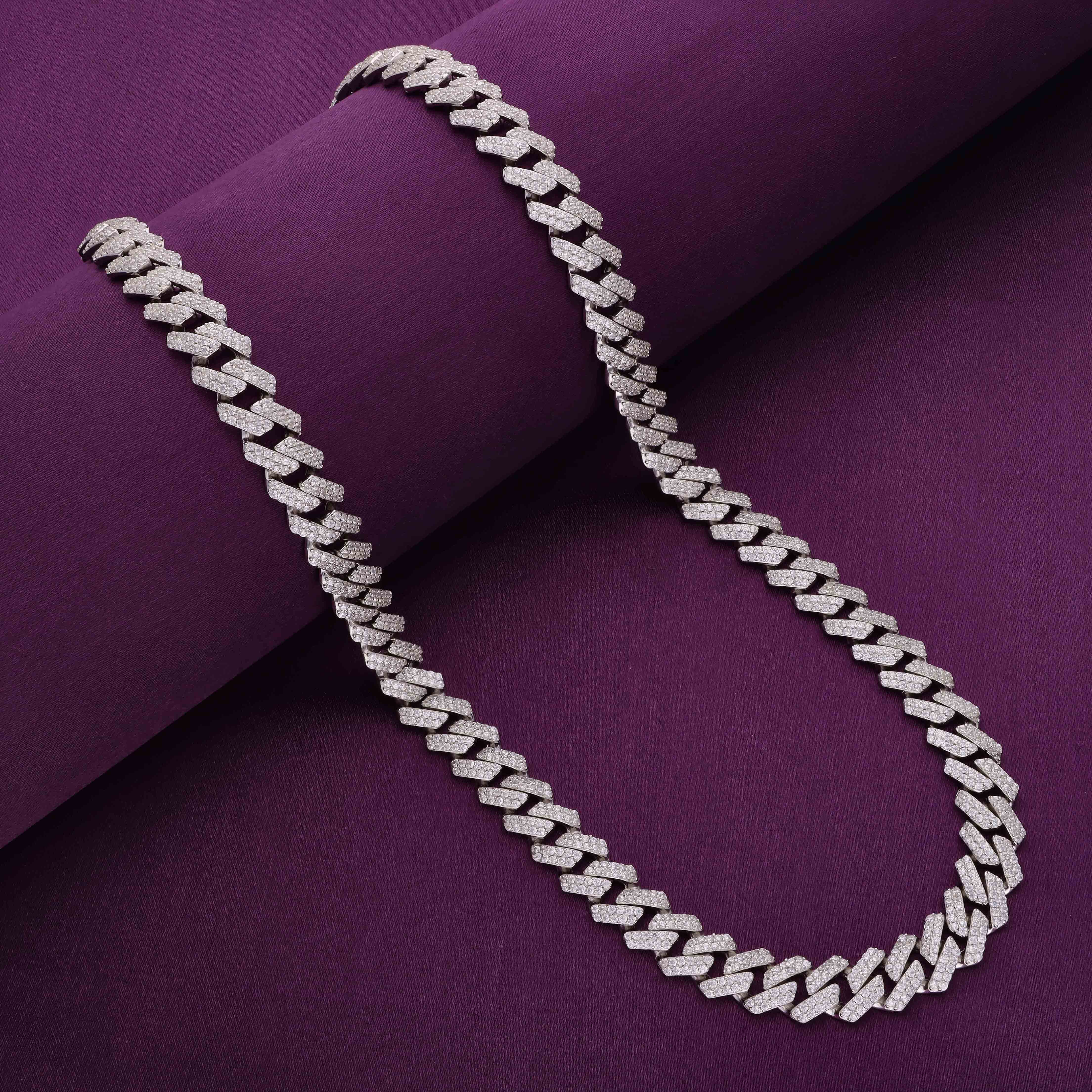 Men’s Pave Zircon Cuban Link Silver Chain