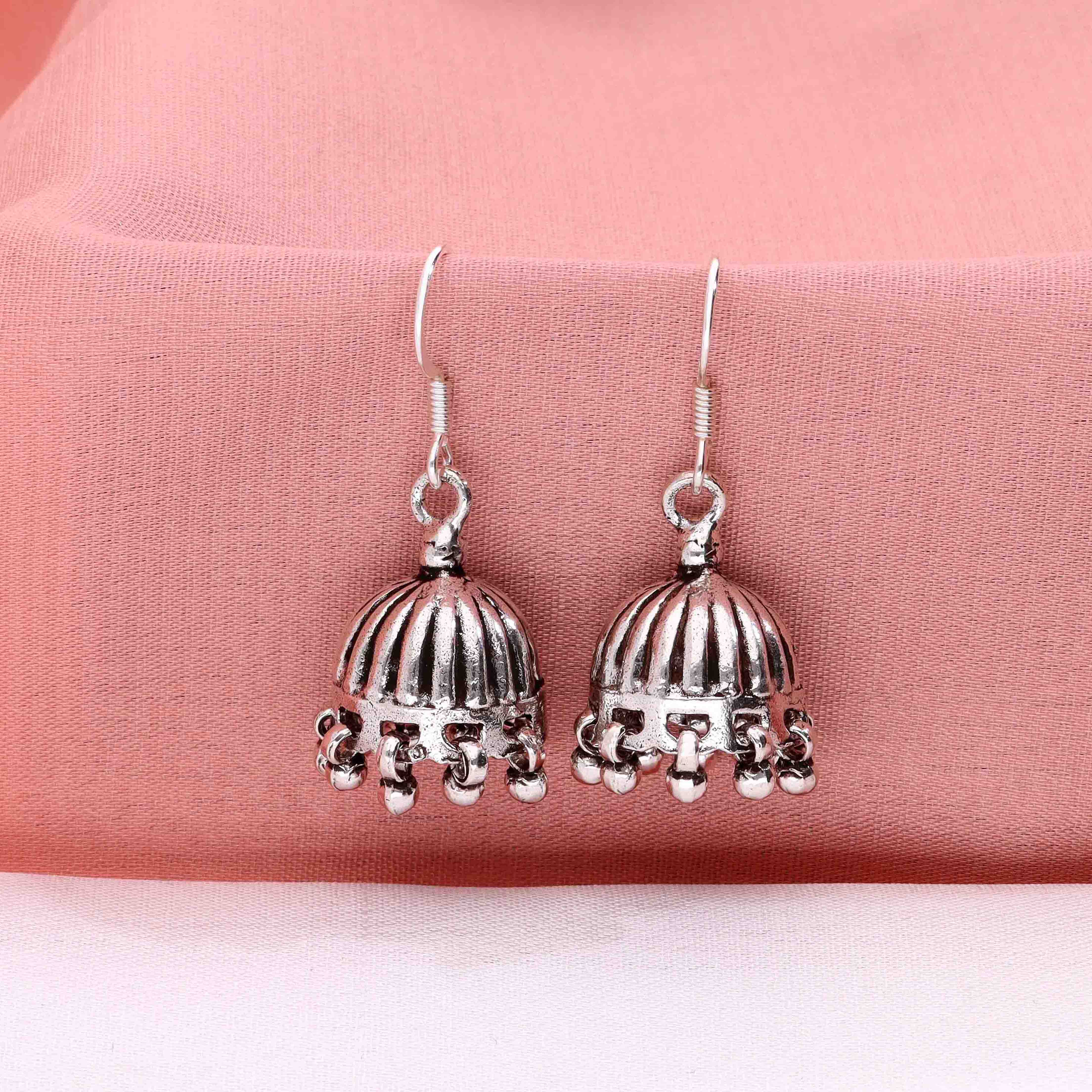 Vintage Dome Silver Jhumki Earrings