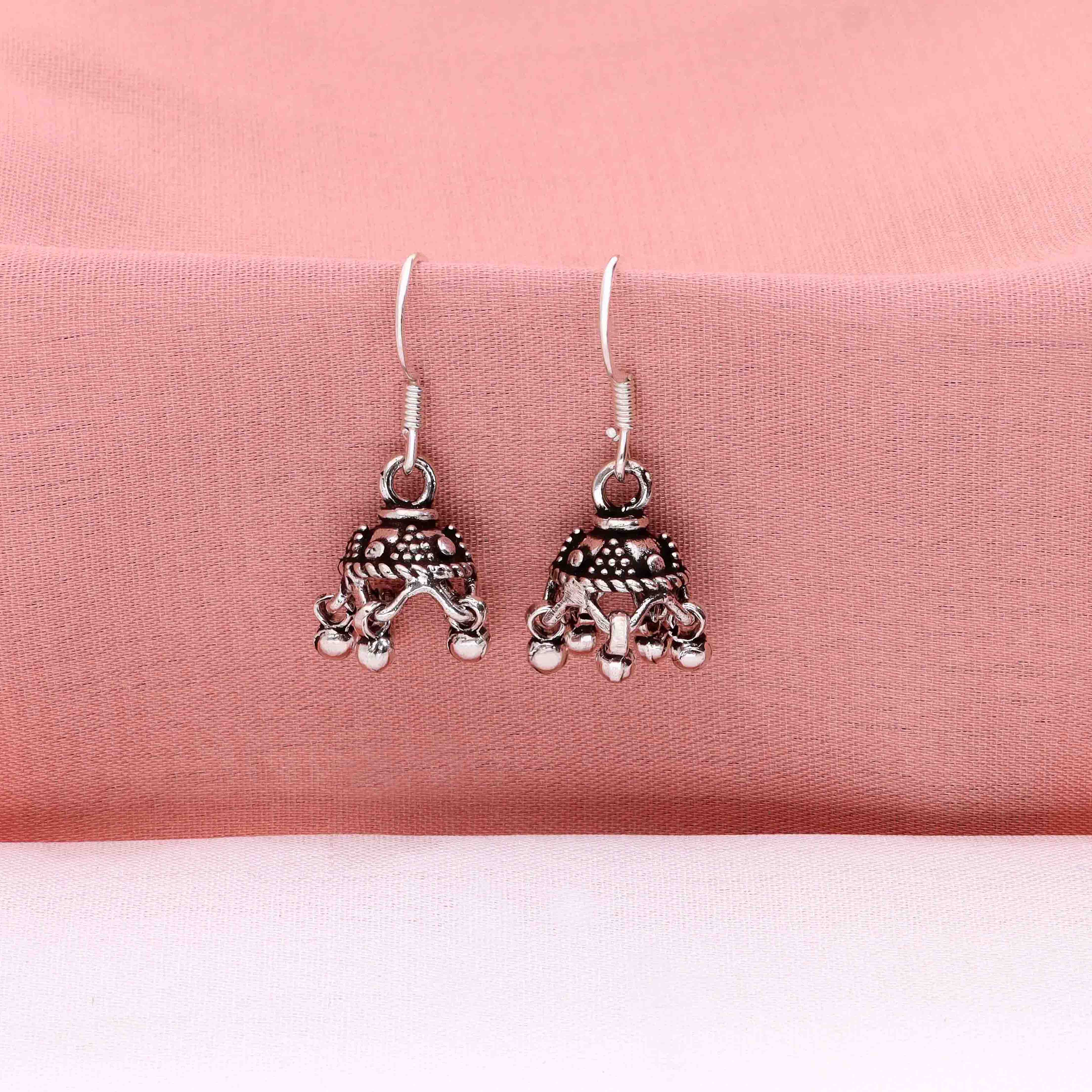 Minimalistic Dome Silver Jhumki Earrings