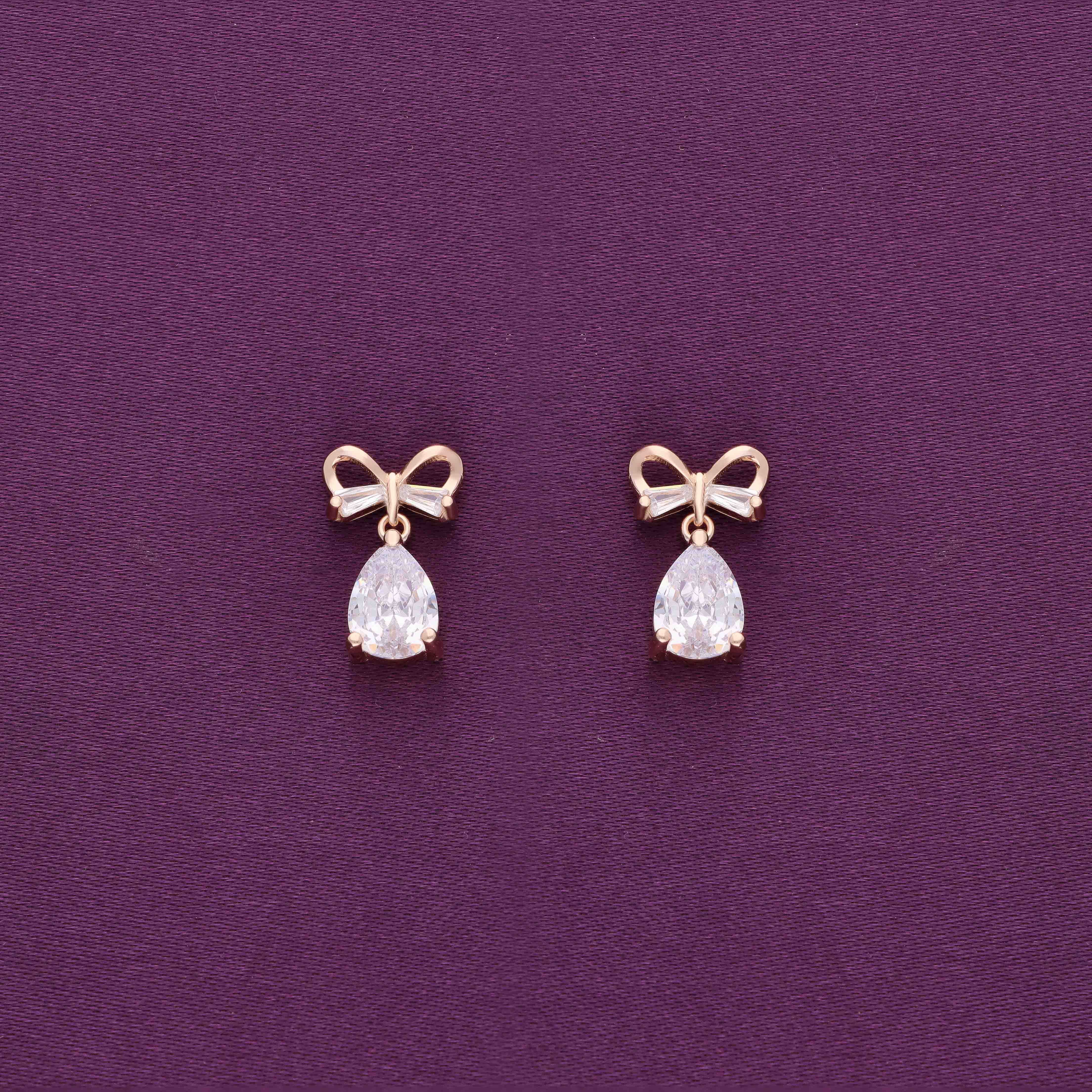 Zircon Studded Bow Teardrops Silver Drop Earrings - Image 6