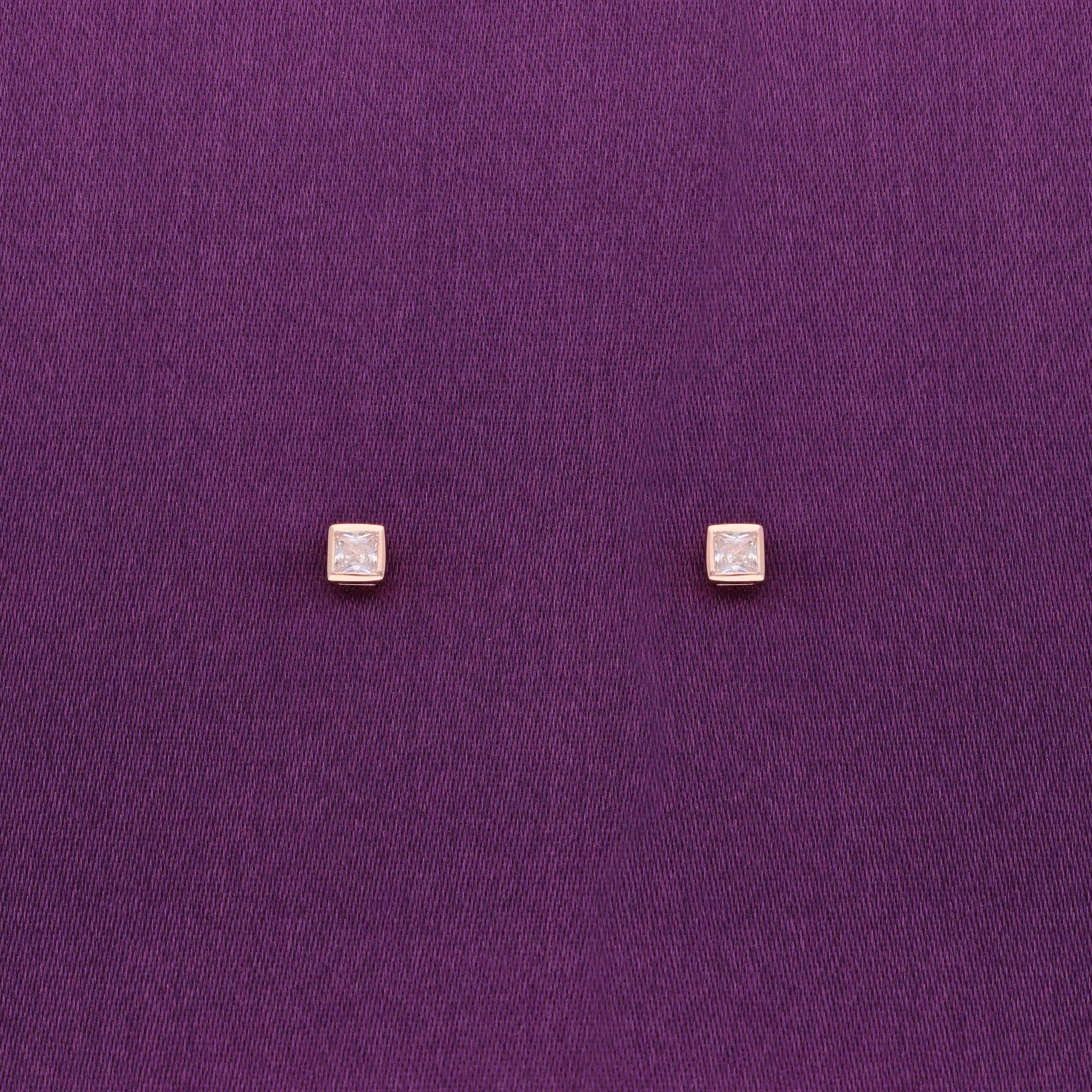 Square Crystals Casual Silver Studs Earrings - Image 2