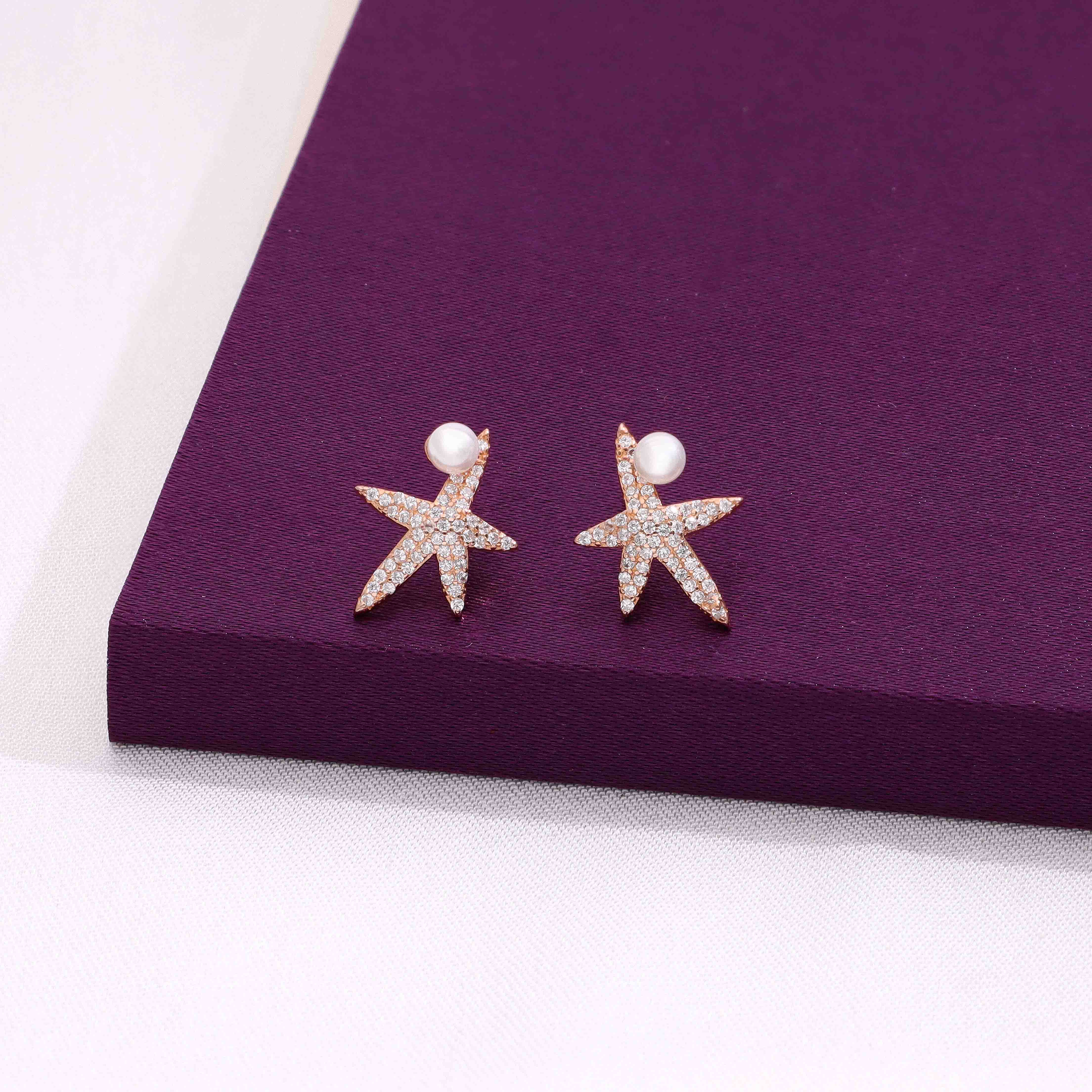 Shining Starfish Casual Silver Studs Earrings - Image 2